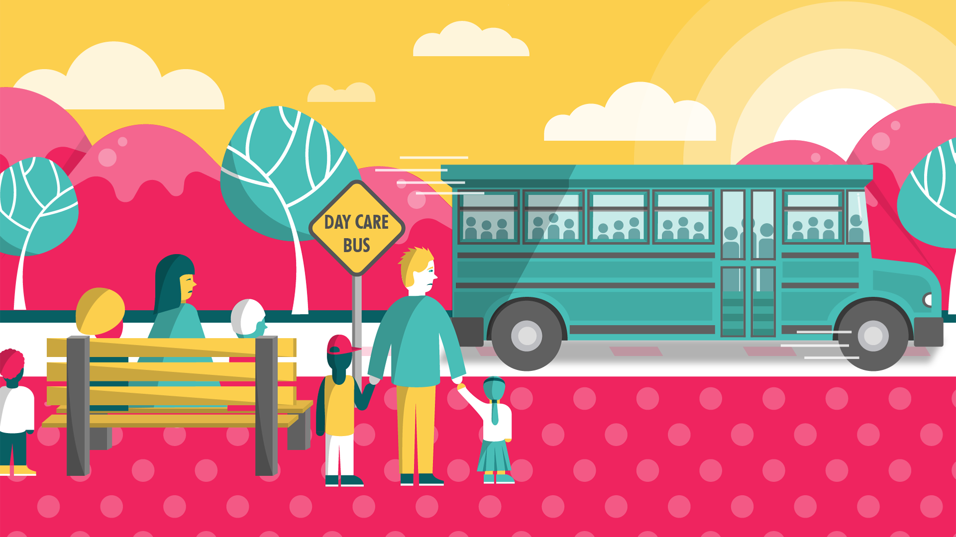 Child Care Development Block Grant, school bus illustration, 3-column image